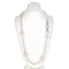 Load image into Gallery viewer, Long Rose Quartz Necklace with Sterling Silver Deco CZ Clasp - minadjewelry