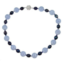 Load image into Gallery viewer, Blue Lace Agate, Pearl with a Pave CZ Clasp - minadjewelry