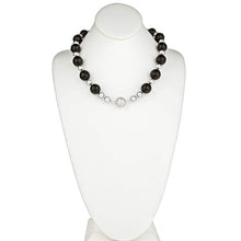 Load image into Gallery viewer, Onyx & Silver Grey Pearl Necklace with CZ Pave Clasp - minadjewelry