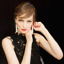 Load image into Gallery viewer, Long Tassle Moonstone Statement Earrings - minadjewelry