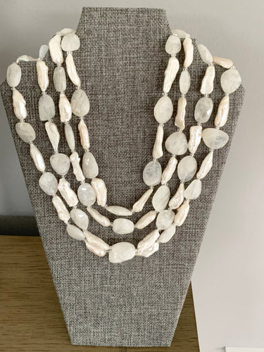 Moonstone and Biwa Pearl Necklace - minadjewelry