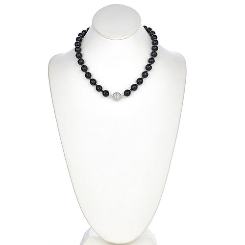 Onyx Faceted Statement Necklace with CZ Pave Sterling Silver Clasp