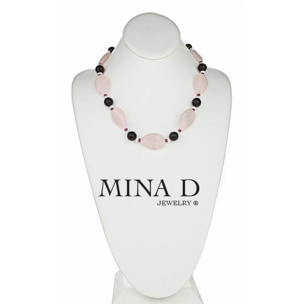 Rose Quartz & Onyx Necklace - minadjewelry