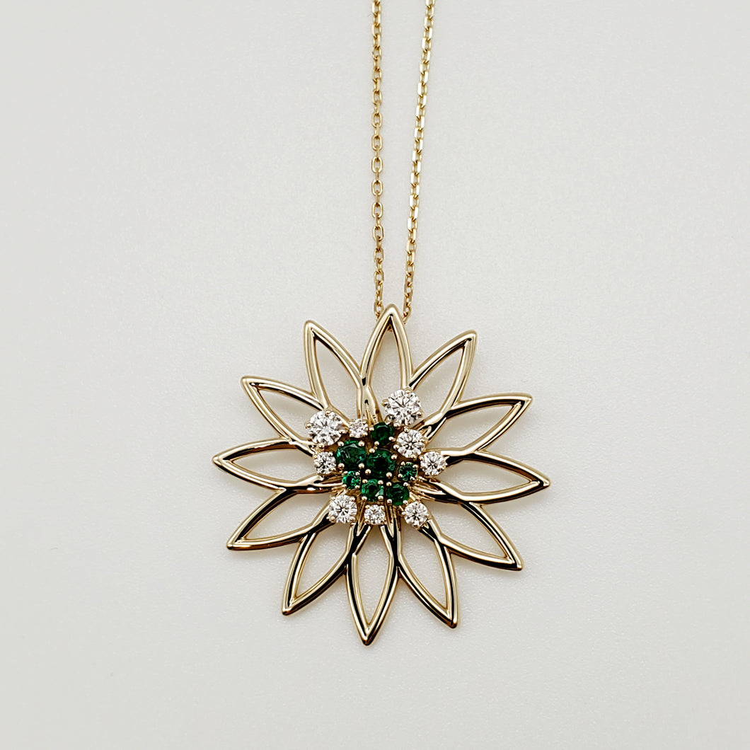 Lotus Flower Emerald and Diamond Pendant