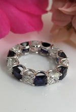 Load image into Gallery viewer, Cushion Cut Diamond &amp; Blue Sapphire Eternity Band
