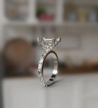 Load image into Gallery viewer, Emerald Diamond Center Engagement Ring With Emerald Cut Side Stones
