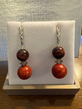 Load image into Gallery viewer, Red Tiger Eye &amp; Red Sponge Coral Earrings
