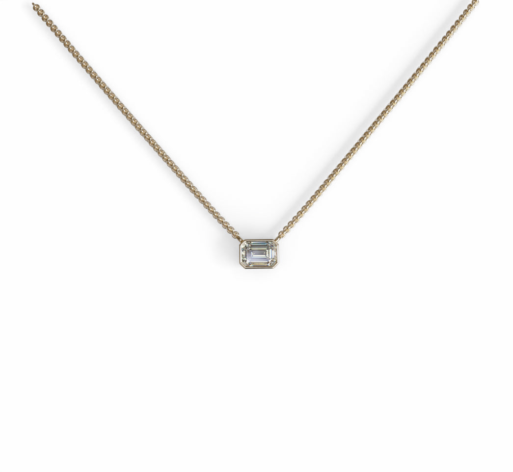 Classic Emerald Cut Diamond Pendant Necklace in Bezel Setting