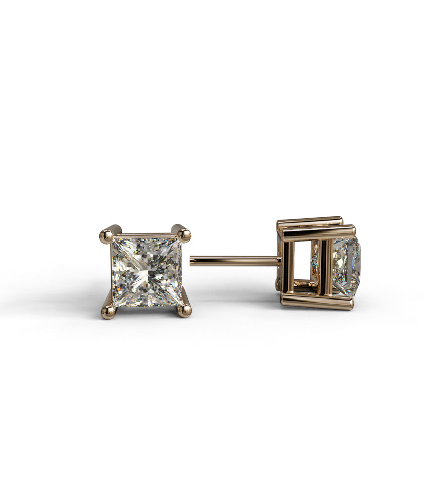 Classic princess cut diamond stud earring