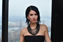 Load image into Gallery viewer, Multi Row Multi Faceted Onyx Statement Necklace
