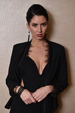 Load image into Gallery viewer, Long Black Spinel Tassle Statement Earrings - minadjewelry
