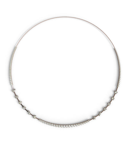 Diamond statement necklace with mixed diamond shapes and center round diamonds
