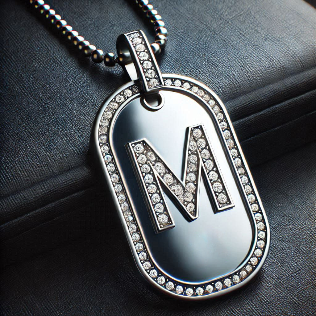 Diamond Dog Tag Initial Pendant with Diamonds on the Bail