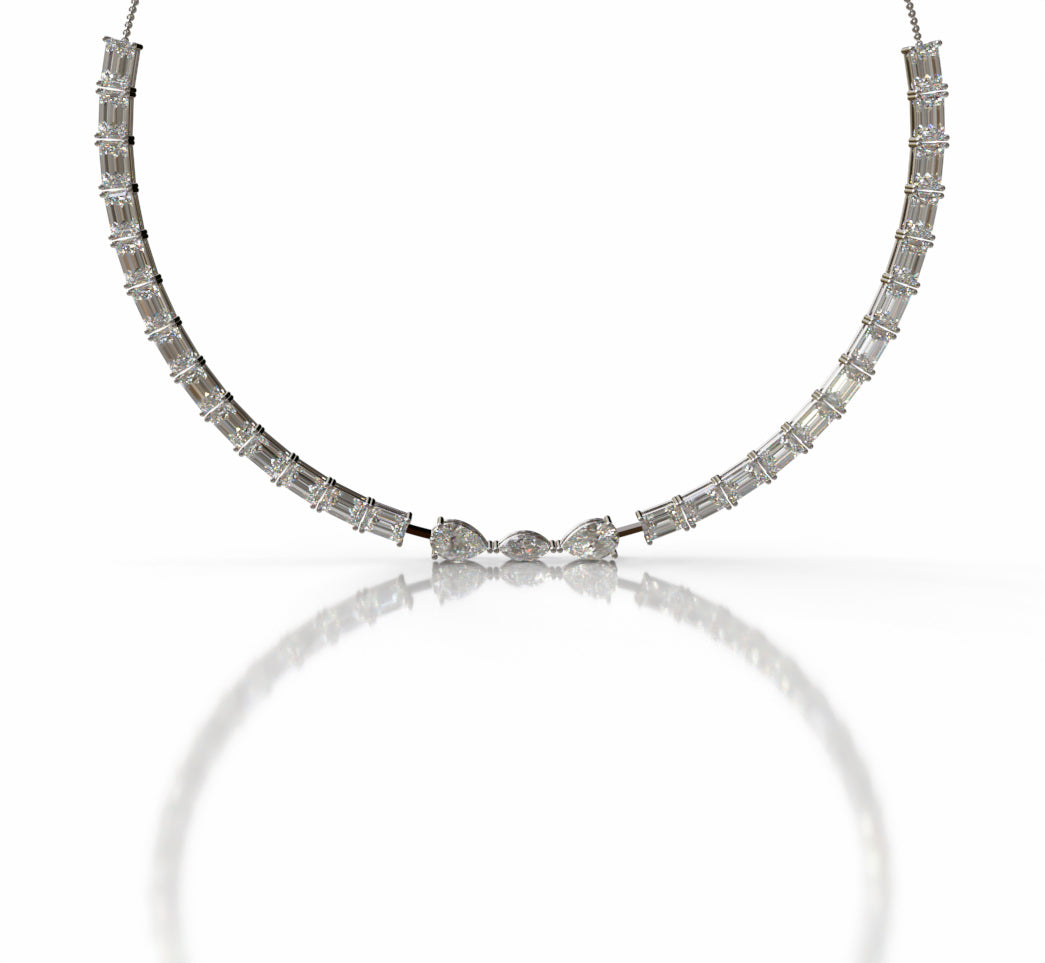 Diamond Tennis Necklace with Emerald Cut Diamond and Marquise Center