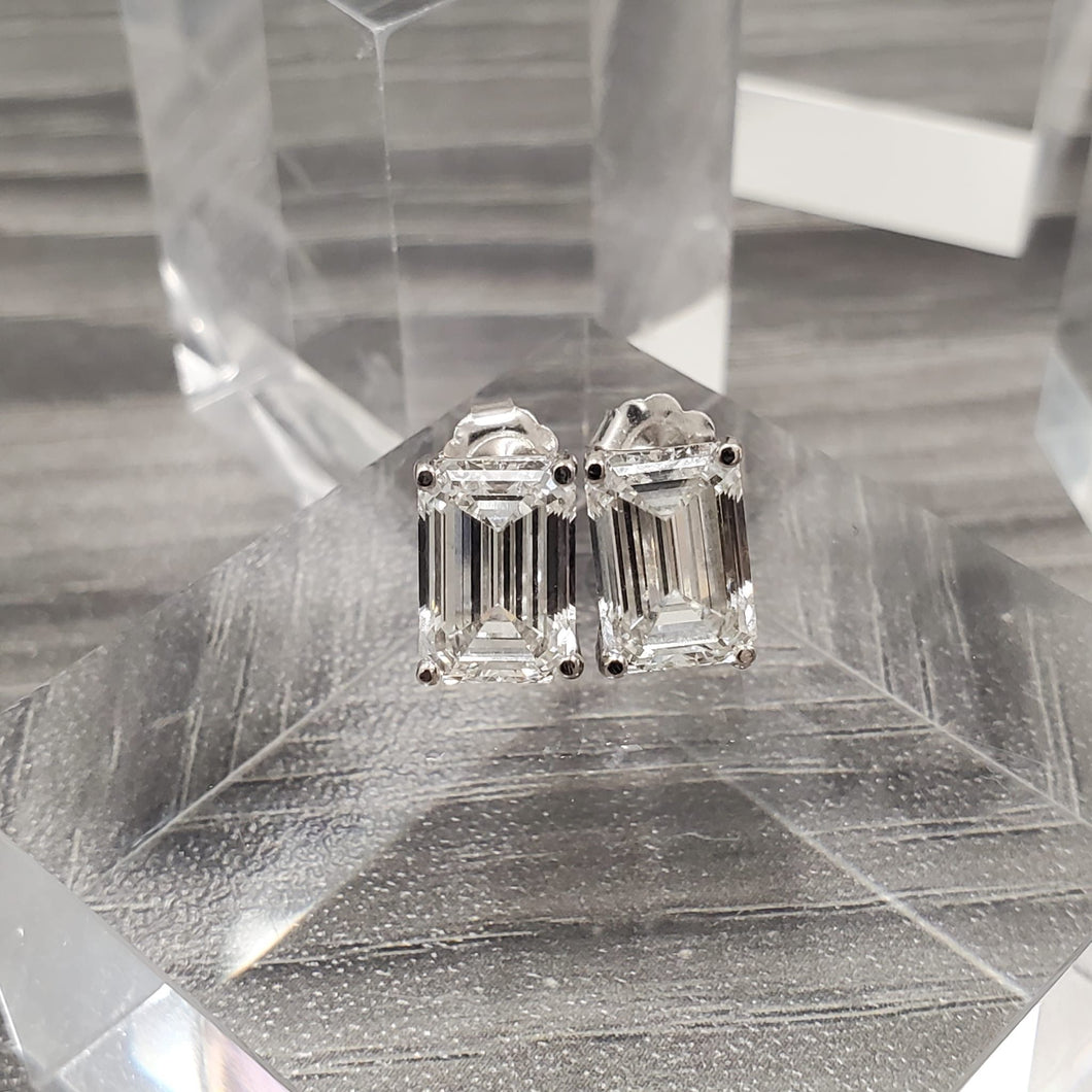 Emerald Cut Classic Diamond Stud Earrings