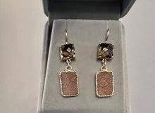 Load image into Gallery viewer, Druzy and Smoky Quartz Dangling Earrings - minadjewelry
