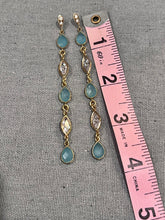 Load image into Gallery viewer, Blue Agate and CZ Bezel Set Dangling Earrings

