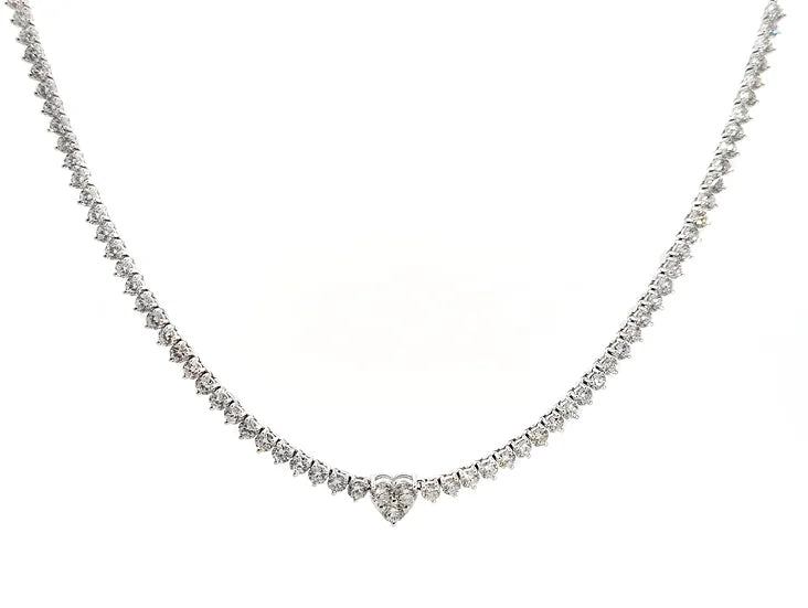 Heart shape center diamond tennis necklace