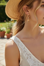 Load image into Gallery viewer, Triangle Druzy Earrings with Hammered Round Hoop - minadjewelry
