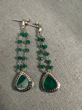 Load image into Gallery viewer, Green Agate and White Topaz Dangling Earrings
