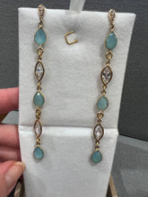 Load image into Gallery viewer, Blue Agate and CZ Bezel Set Dangling Earrings

