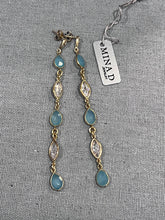 Load image into Gallery viewer, Blue Agate and CZ Bezel Set Dangling Earrings

