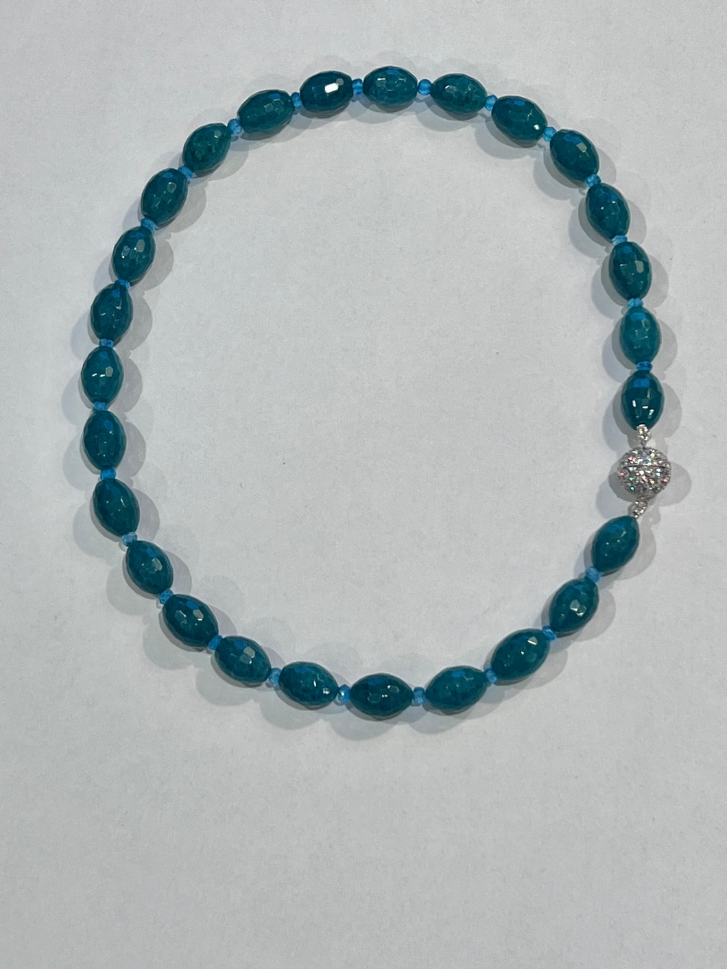 Teal Jade Single Strand Necklace with CZ Clasp