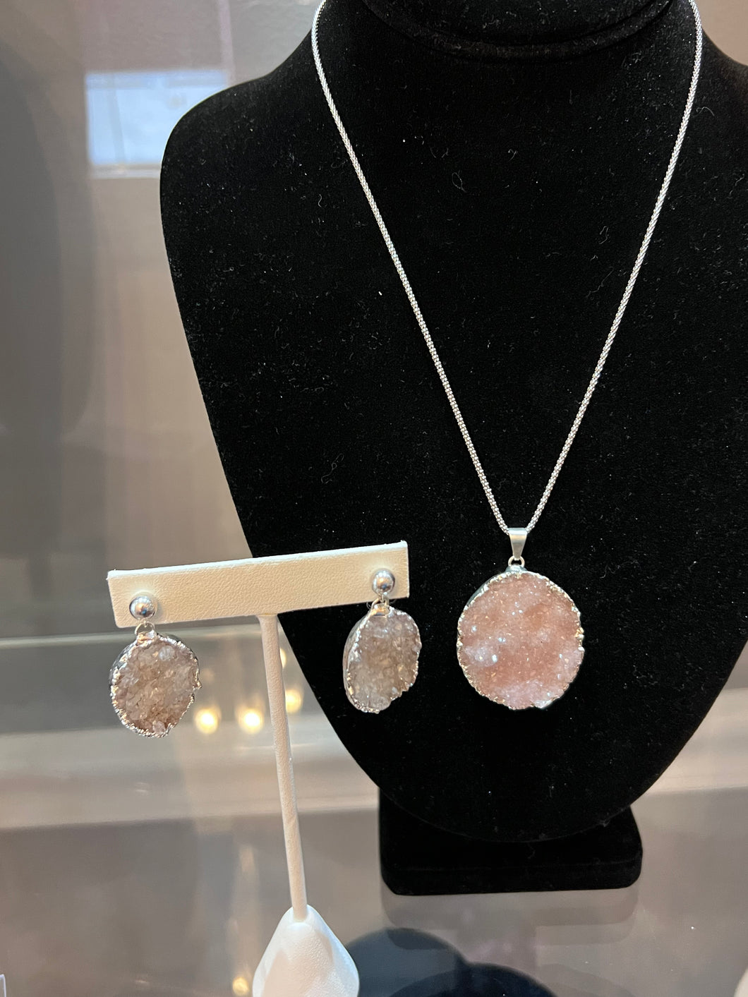Large Oval Druzy Sterling Silver Earrings