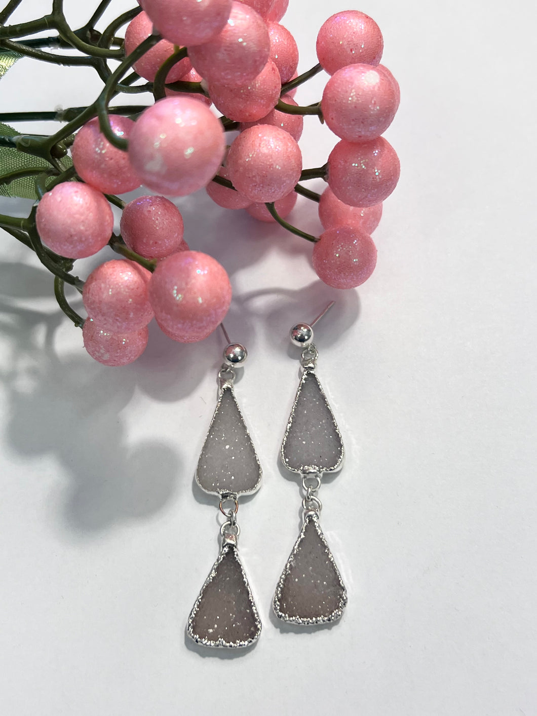 Druzy Double Tri Amethyst Earrings