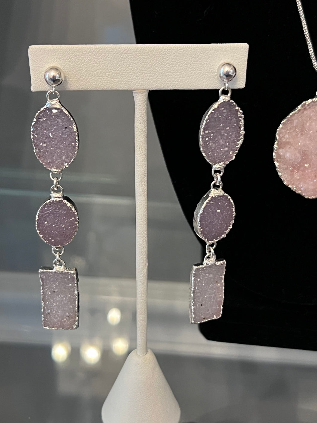 Amethyst Triple Druzy Dangling Earrings