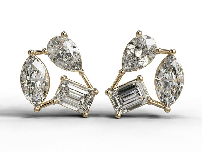 Fancy Shapes Diamond Stud Statement Earrings