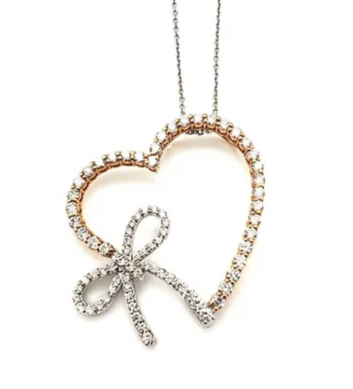 Heart Diamond Pendant with Love Knots