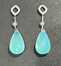 Load image into Gallery viewer, Chalcedony Briolle Earrings with CZ Pave Posts
