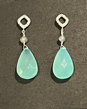 Load image into Gallery viewer, Chalcedony Briolle Earrings with CZ Pave Posts
