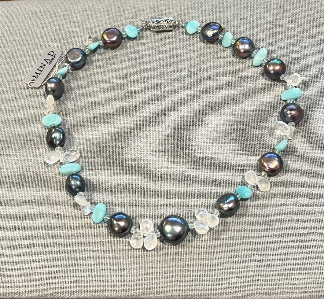 Pearl, Amazonite and Moonstone Necklace