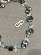 Load image into Gallery viewer, Silver Grey Keshi Pearl Necklace with Aquamarine &amp; Moonstone
