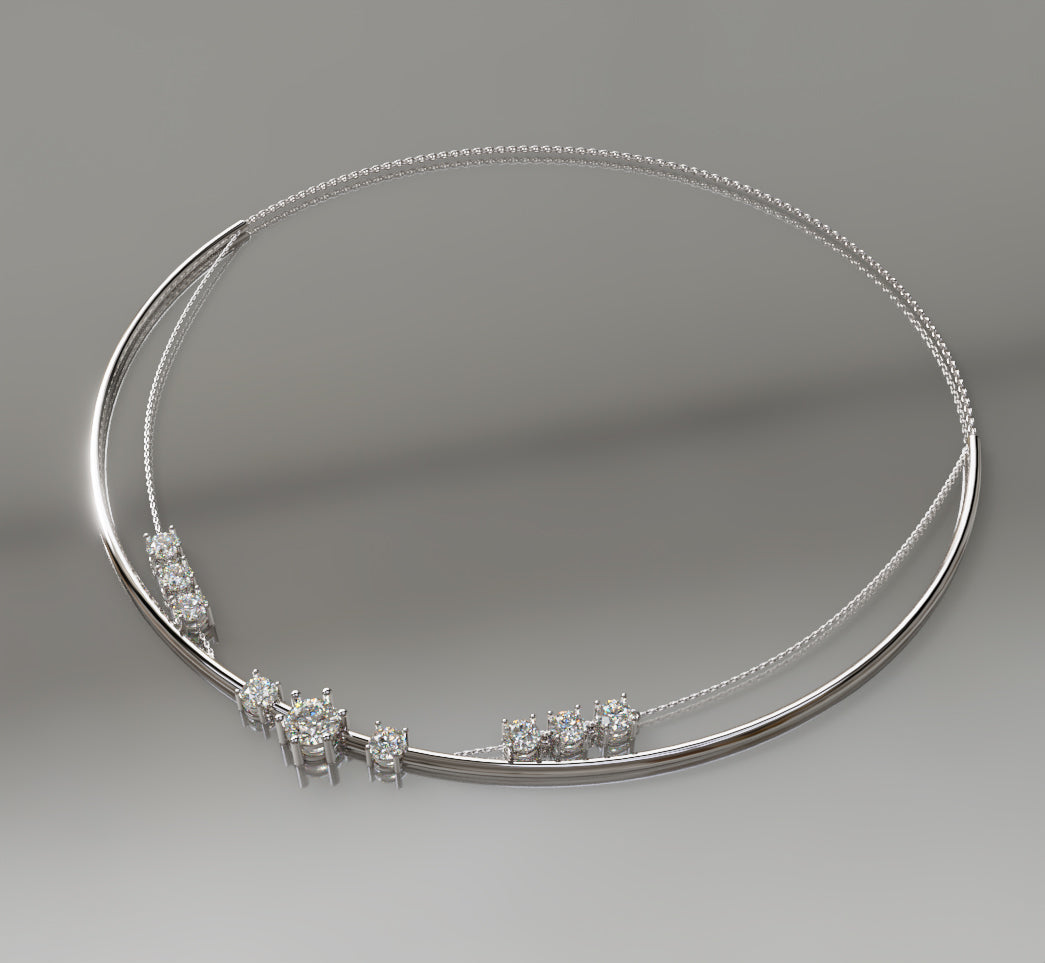 Diamond Necklace with Double Row and Chain Accent