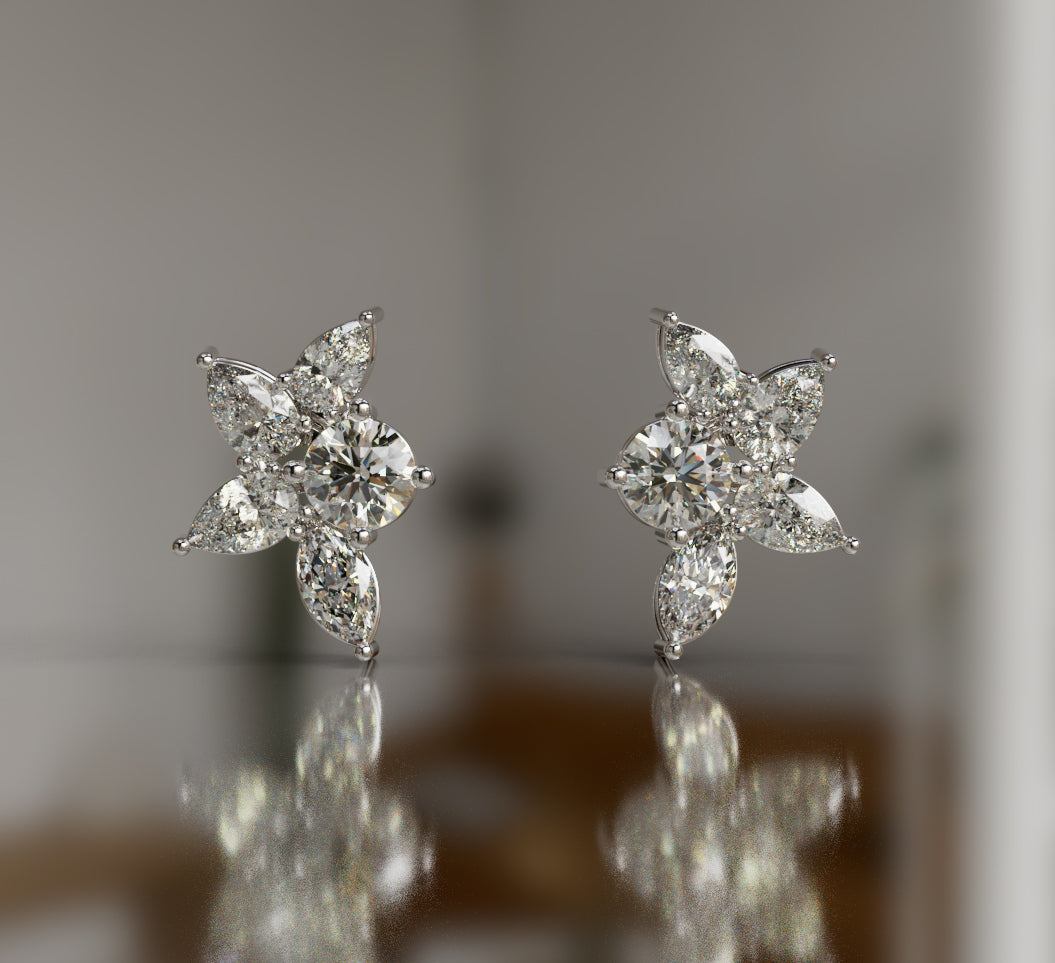 Pear Shape & Marquise Diamond Cluster Earrings