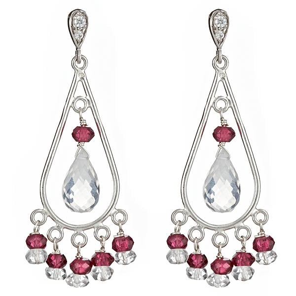 Garnet and White Topaz Chandelier Earrings