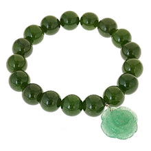 Load image into Gallery viewer, Green Agate Stretch Bracelet with Flower Charm - minadjewelry
