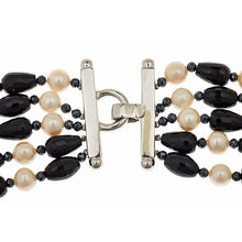 Load image into Gallery viewer, Onyx And Pearl Mutli Row Couture Necklace
