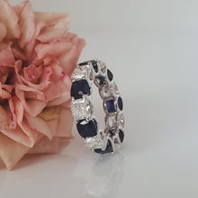 Load image into Gallery viewer, Mina D Fine Jewelry Diamond and Saphire cushion eternity band
