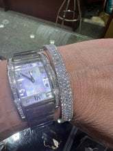 Load image into Gallery viewer, Mina D fine jewelry emerald cut diamond bangle bracelet onhand view

