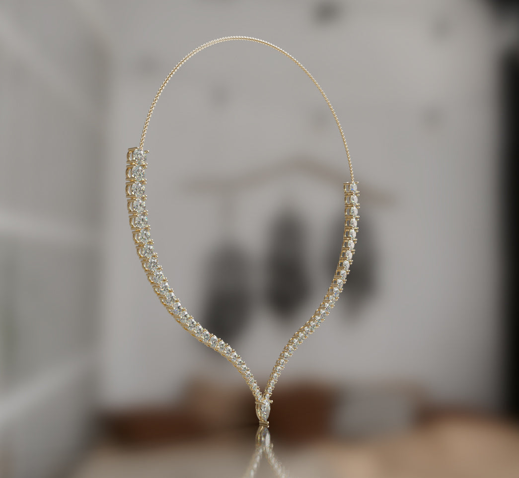 Diamond Tennis Necklace with Pear Shape Center Diamond