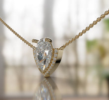 Load image into Gallery viewer, Pear Shape Diamond Pendant Halo Necklace
