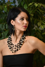 Load image into Gallery viewer, Pearl and onyx statement necklace modeled by Adrienne
