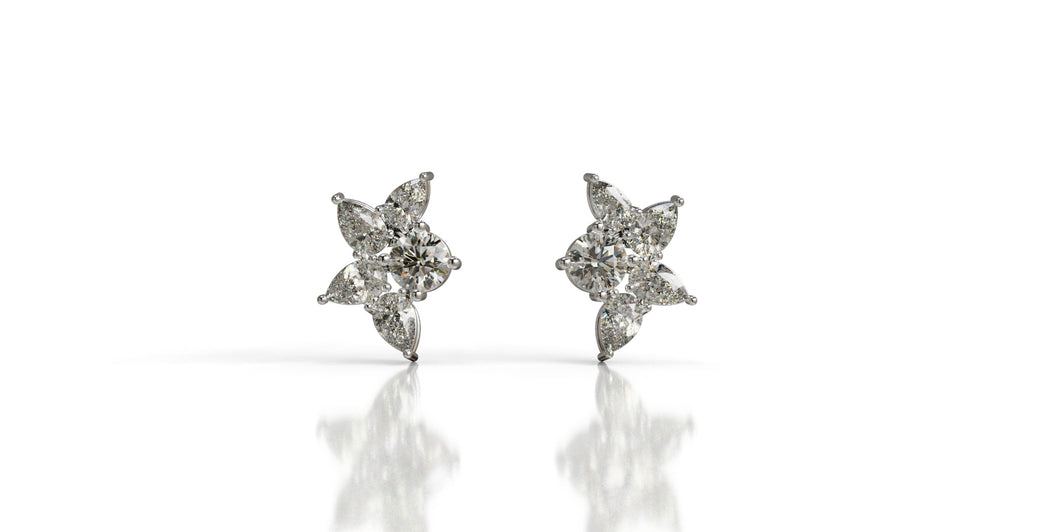 Pear Shape and Round Diamond Cluster Butterfly Earrings