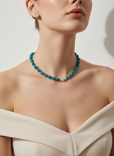 Load image into Gallery viewer, Teal Jade Single Strand Necklace with CZ Clasp
