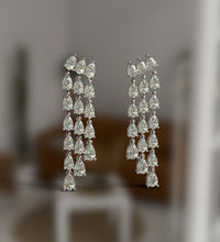 Load image into Gallery viewer, Three Row Diamond Pear Shape Statement Earrings
