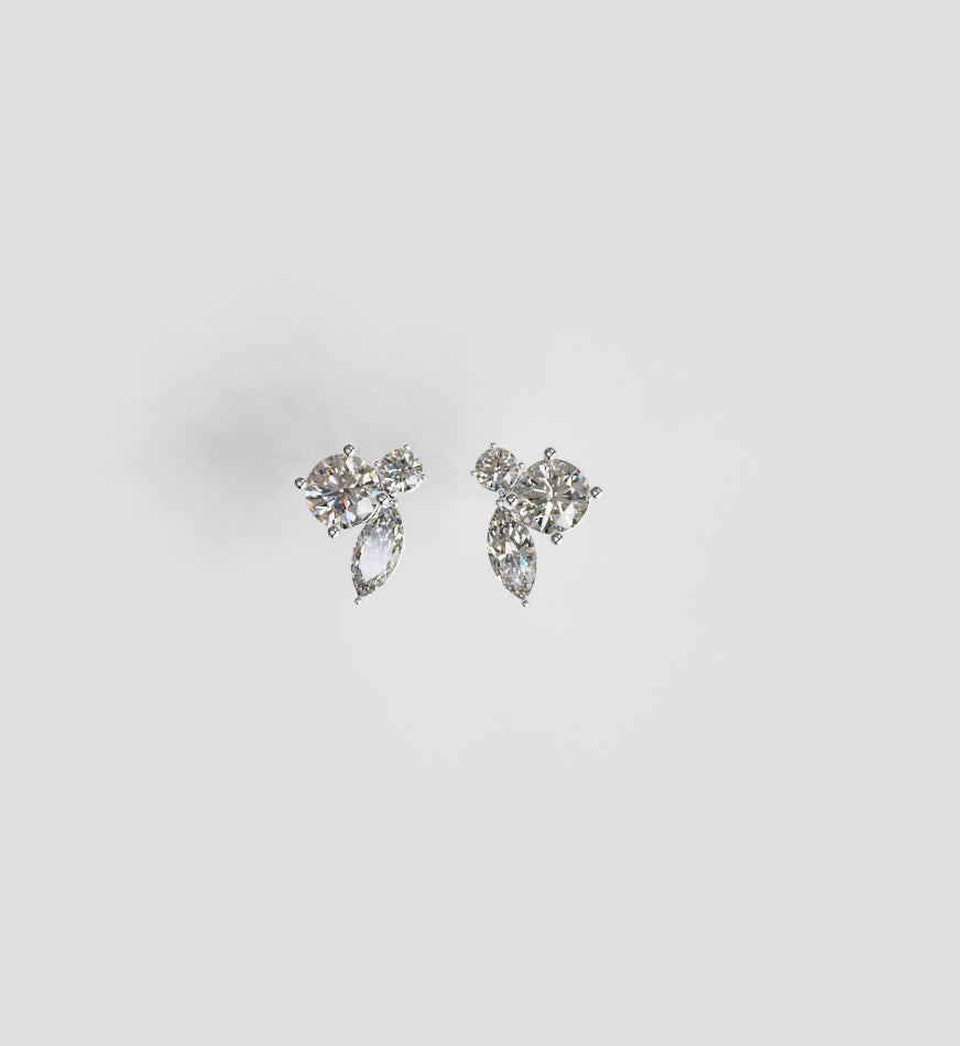 Trio Diamond  cluster earrings round and mq